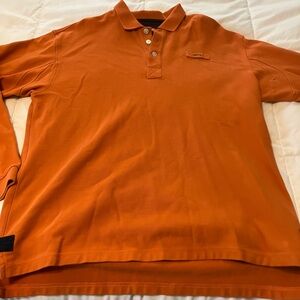 Orvis Long Sleeve Polo Shirt Mens L Orange Heavyweight Knit Outdoor Fishing